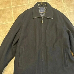 Gap Pea Coat Black XXL Wool Blend Zip Front Mens
